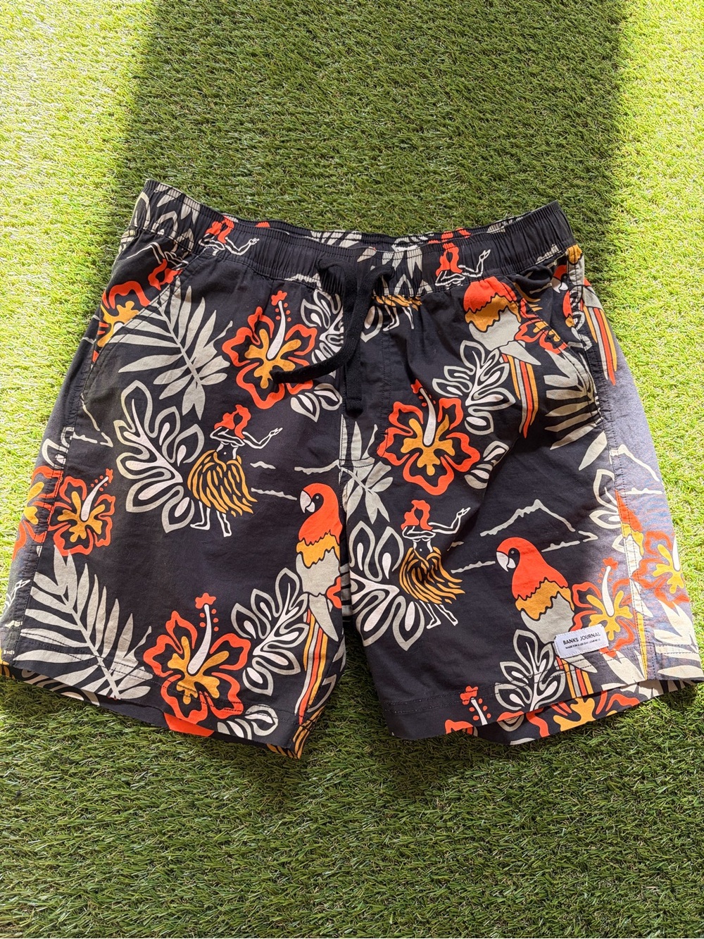 Black Tropical Parrot Print Men’s Hybrid Shorts